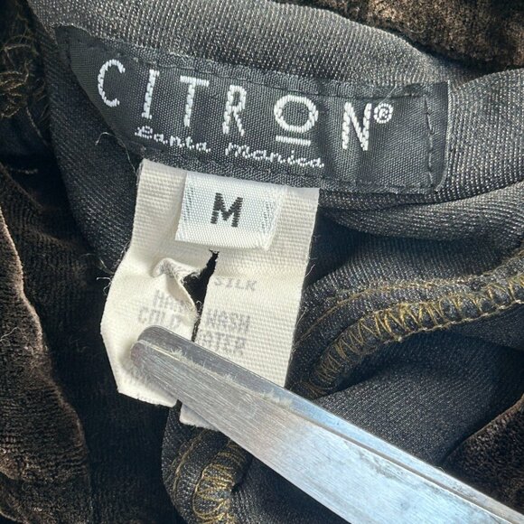 Citron Santa Monica Women's Button Down Velvet Top Long Sleeve Silk Brown Medium - Picture 3 of 8